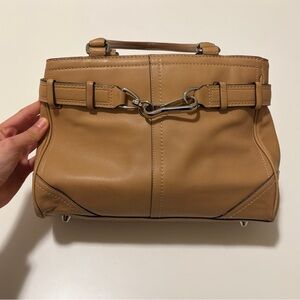 Coach Tan Leather Satchel with Buckle Detail